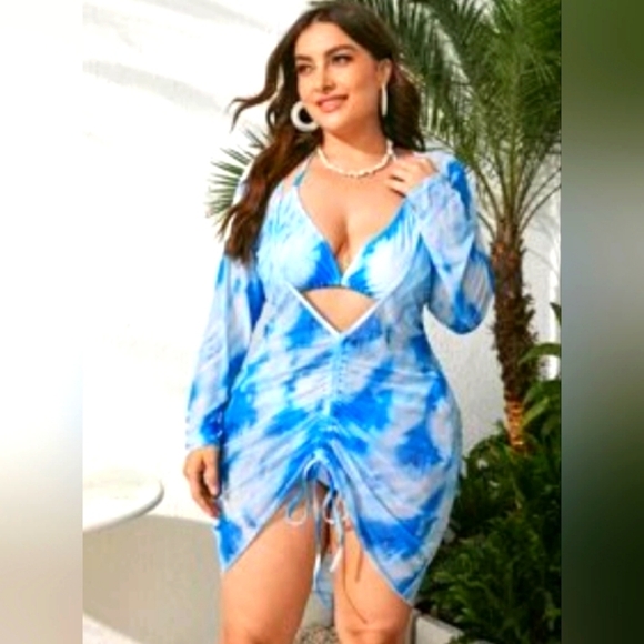 NEW 3pc Sewim Set - Tie-Dye Triangle Swimsuit Bikini w/coverup - Picture 1 of 5